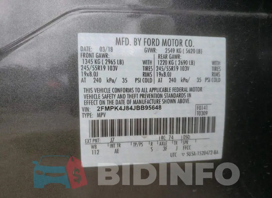 2FMPK4J84JBB95648 Photo# 13