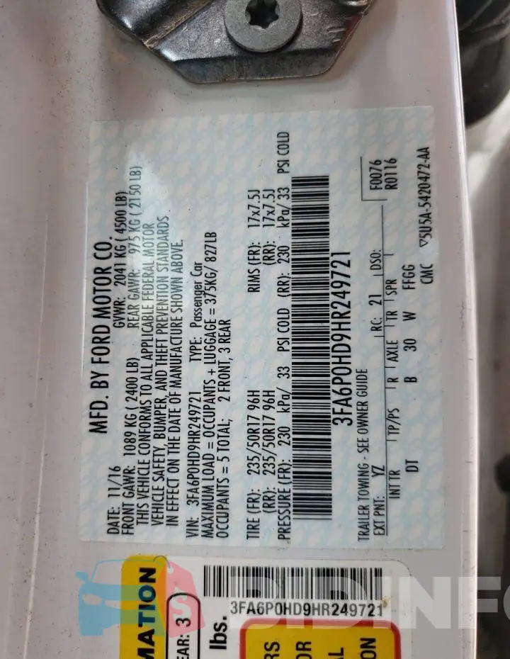 3FA6P0HD9HR249721 Photo# 12