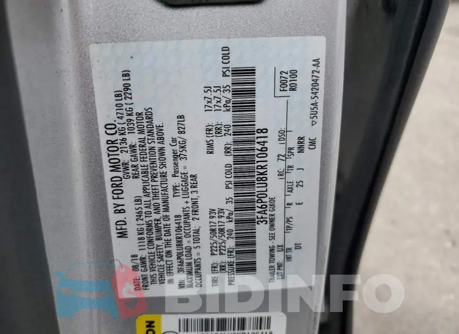 3FA6P0LU8KR106418 Photo# 12