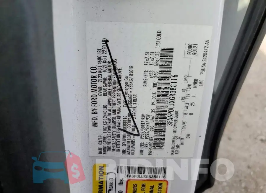 3FA6P0LUXGR388116 Photo# 13