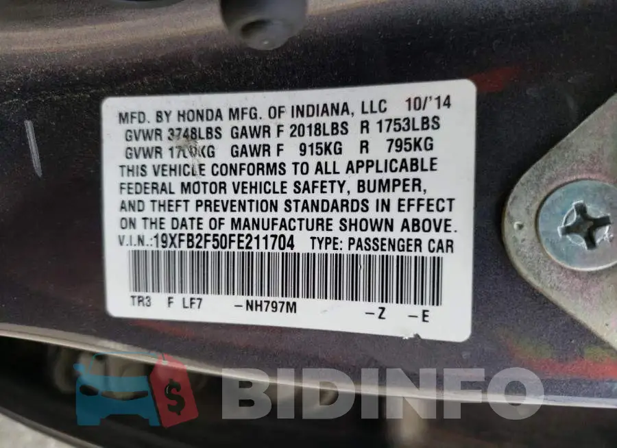 19XFB2F50FE211704 Photo# 12