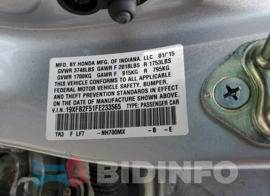 19XFB2F51FE233565 Photo# 12