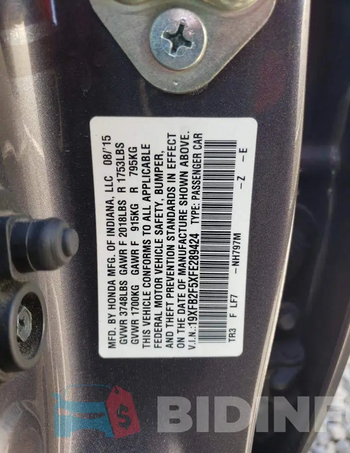 19XFB2F5XFE289424 Photo# 13