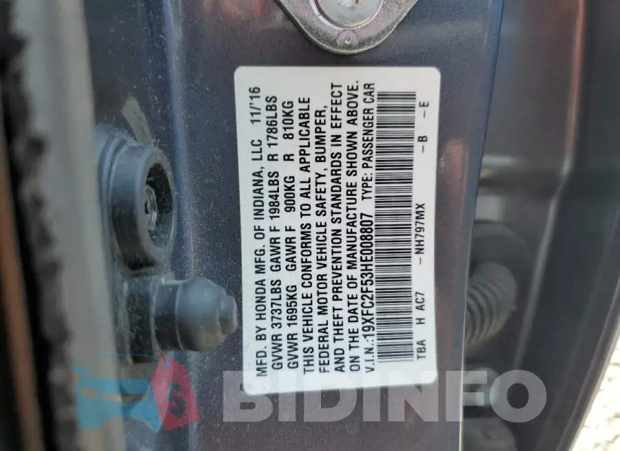 19XFC2F53HE008807 Photo# 12