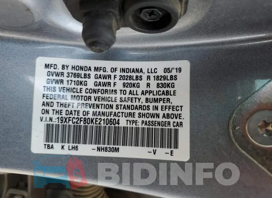 19XFC2F80KE210604 Photo# 13