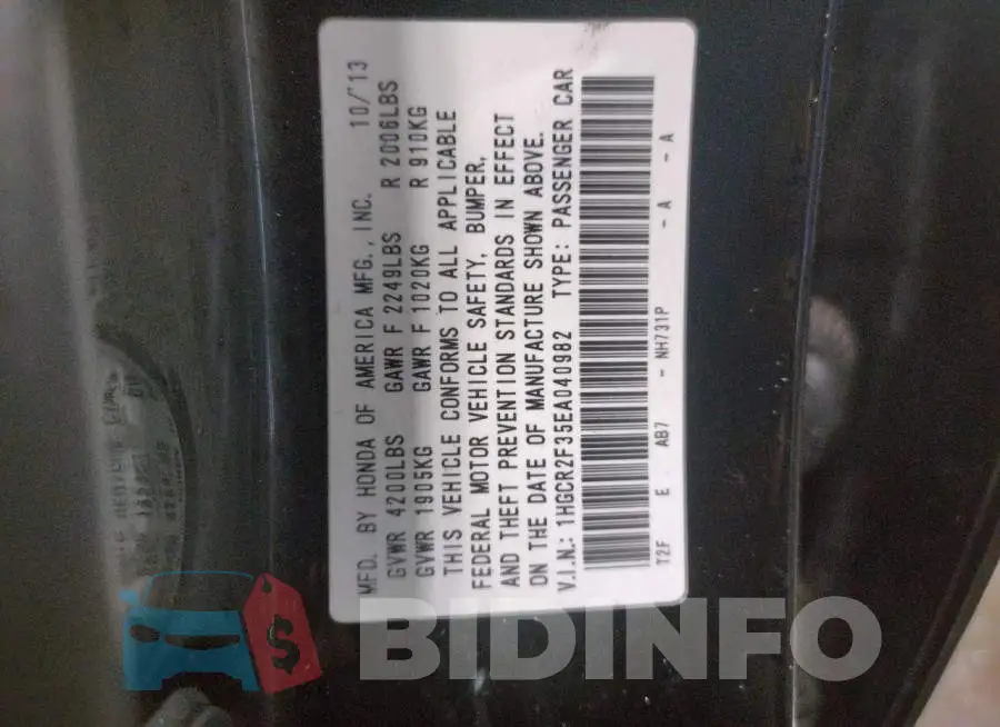 1HGCR2F35EA040982 Photo# 12