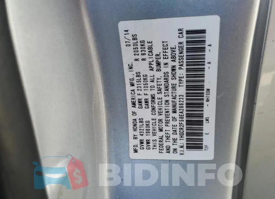 1HGCR2F58EA286233 Photo# 12
