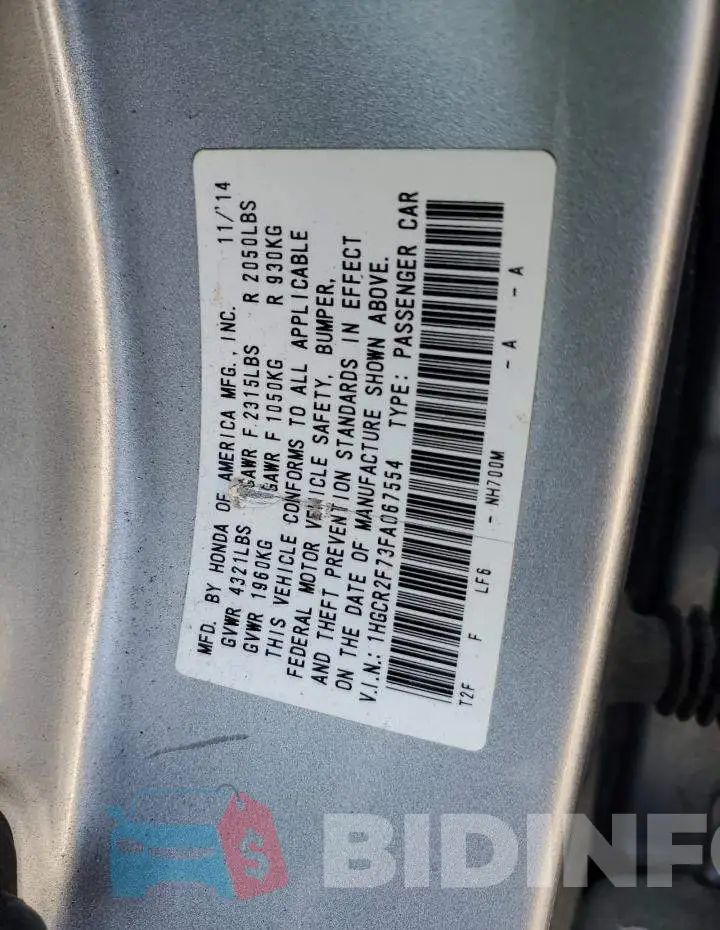 1HGCR2F73FA067554 Photo# 13