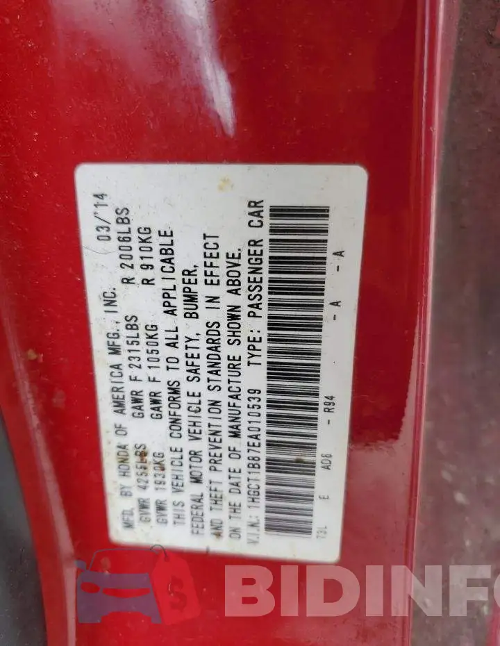1HGCT1B87EA010539 Photo# 13