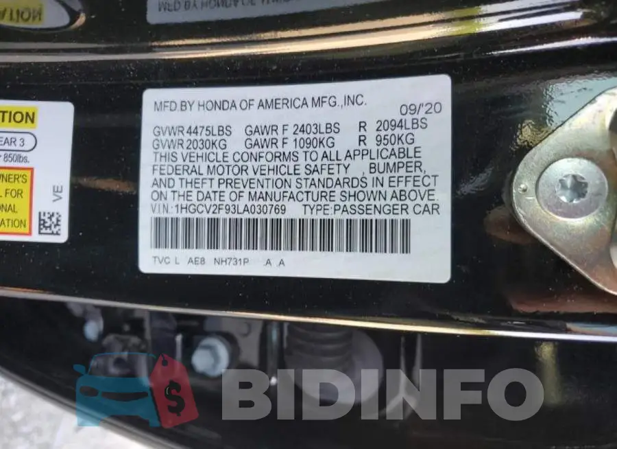 1HGCV2F93LA030769 Photo# 12