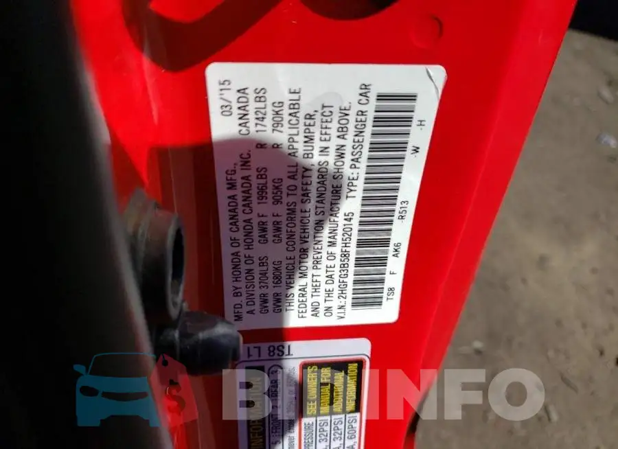 2HGFG3B58FH520145 Photo# 13