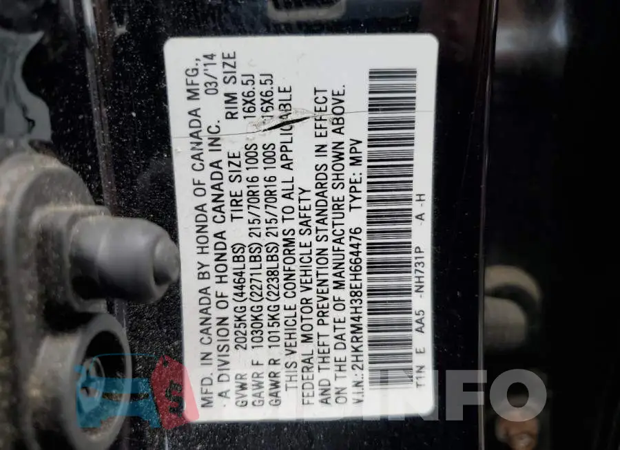 2HKRM4H38EH664476 Photo# 14