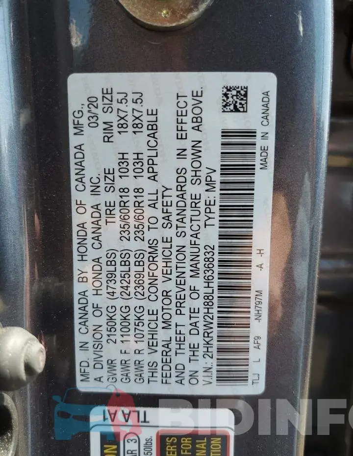 2HKRW2H88LH636832 Photo# 13
