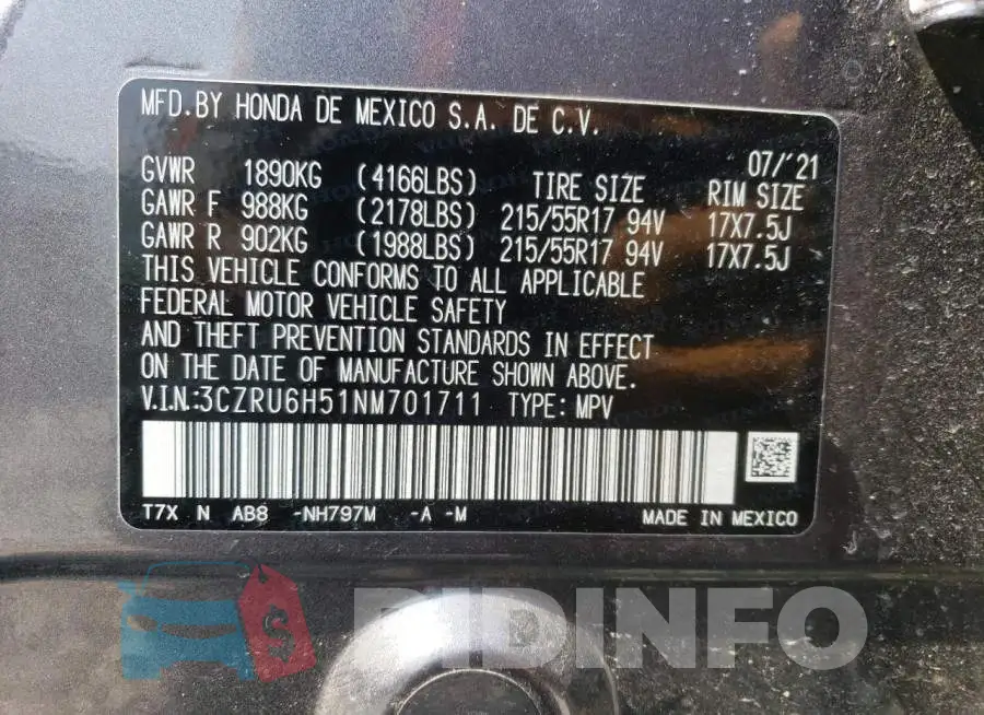 3CZRU6H51NM701711 Photo# 12