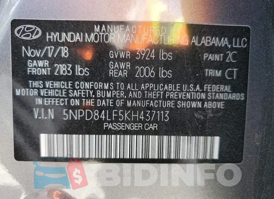 5NPD84LF5KH437113 Photo# 12