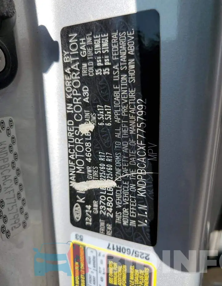 KNDPBCACXF7757992 Photo# 12