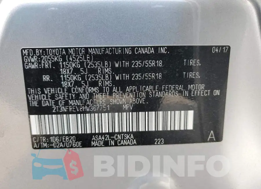 2T3NFREV8HW367751 Photo# 13