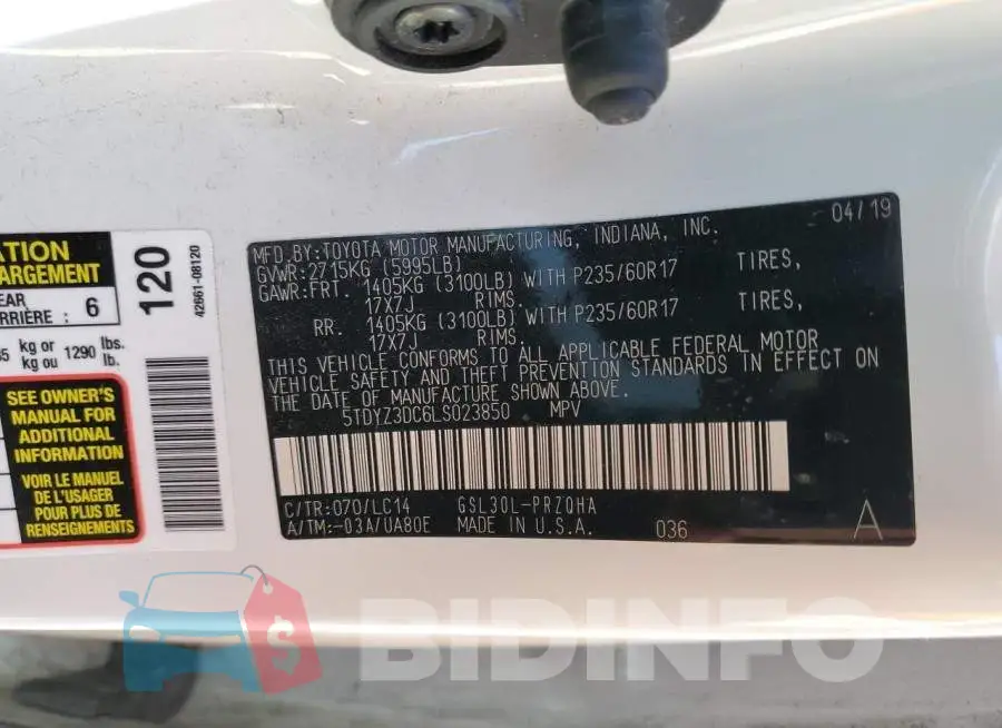 5TDYZ3DC6LS023850 Photo# 13