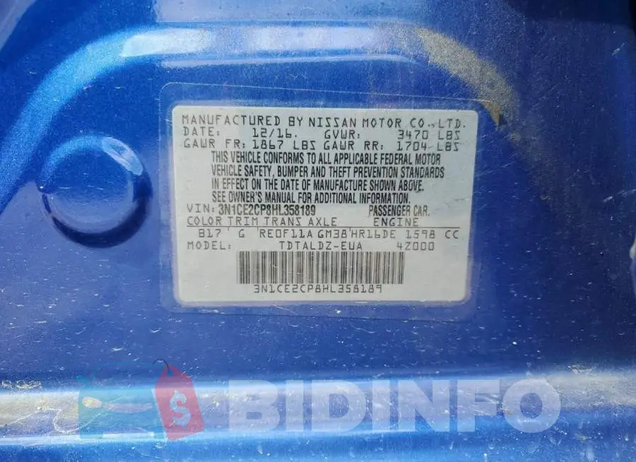 3N1CE2CP8HL358189 Photo# 12