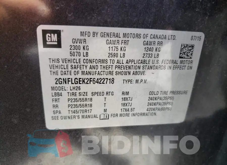 2GNFLGEK2F6422718 Photo# 13