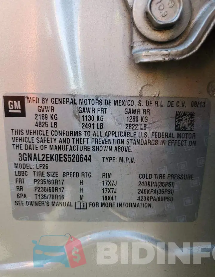 3GNAL2EK0ES520644 Photo# 13