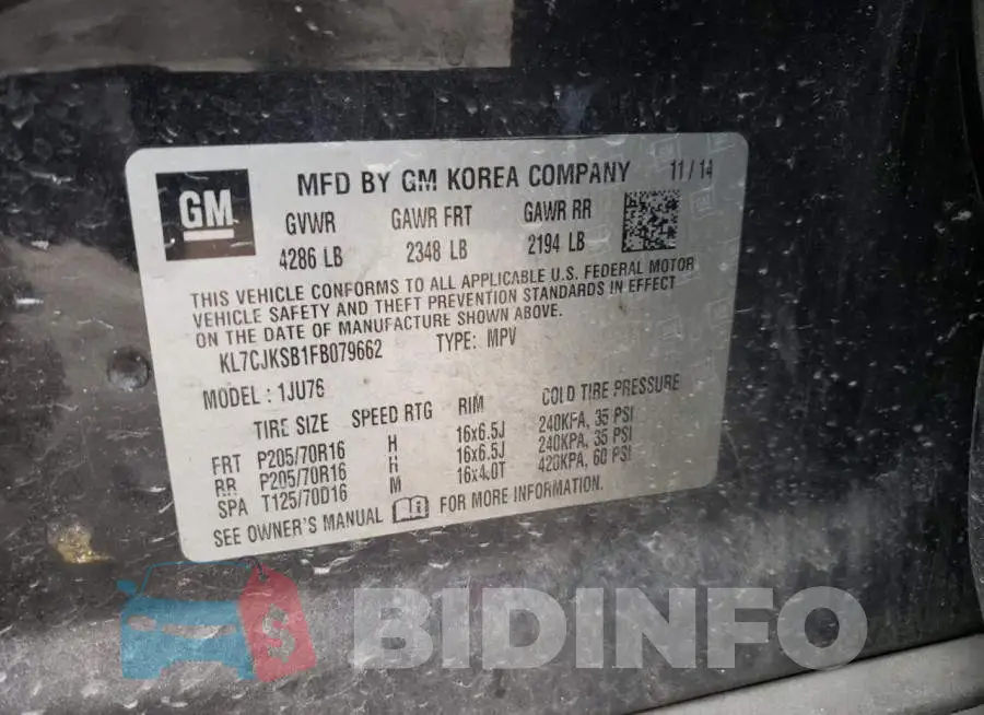 KL7CJKSB1FB079662 Photo# 13