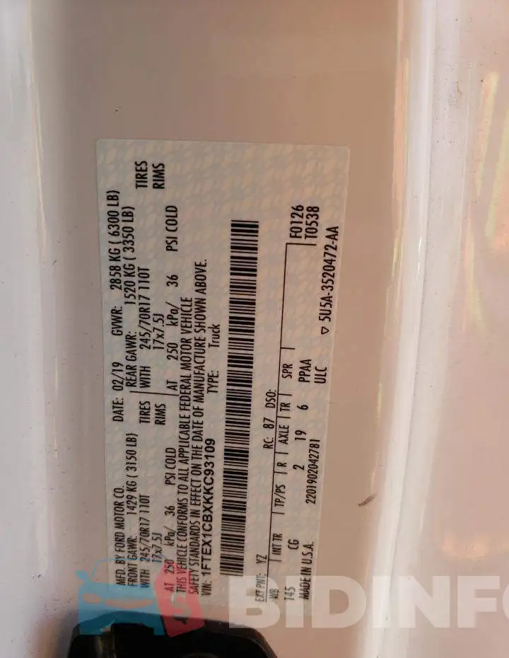 1FTEX1CBXKKC93109 Photo# 12