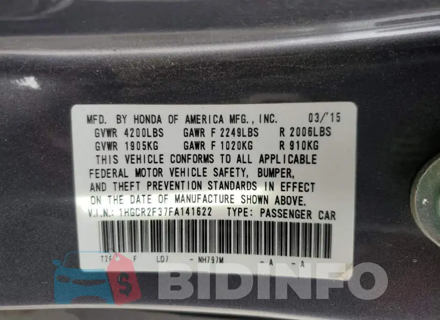 1HGCR2F37FA141622 Photo# 13