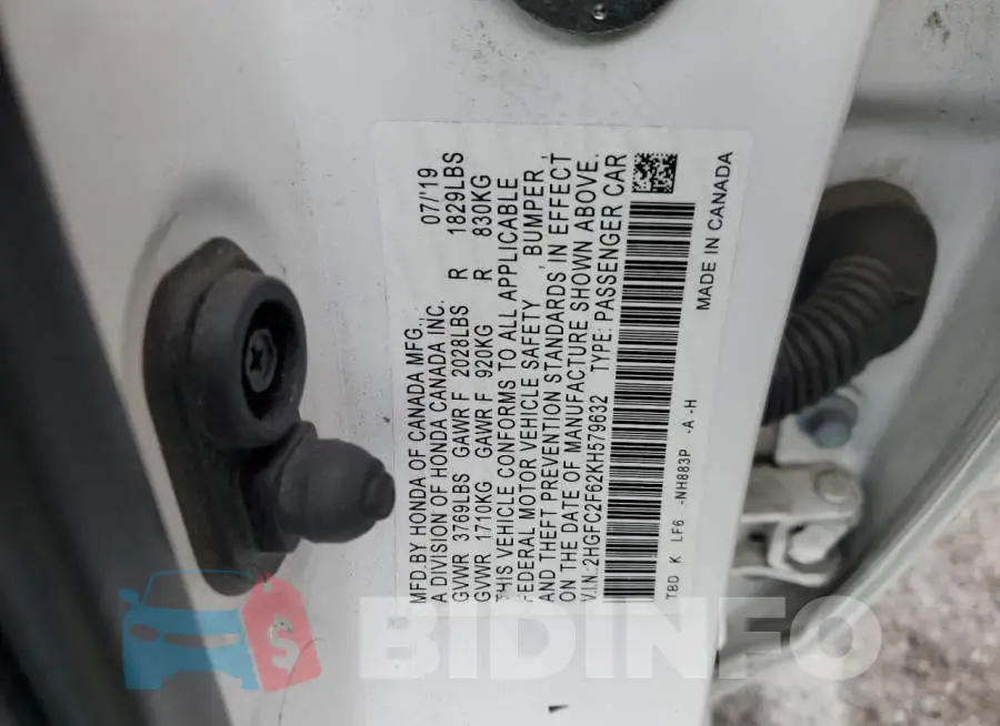 2HGFC2F62KH579632 Photo# 12