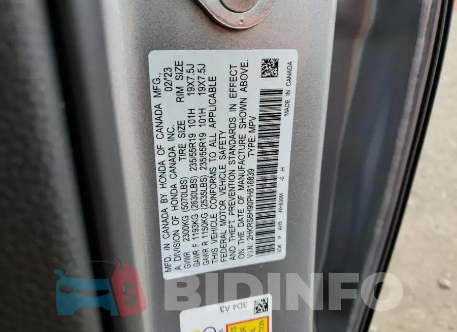 2HKRS6H90PH816839 Photo# 12