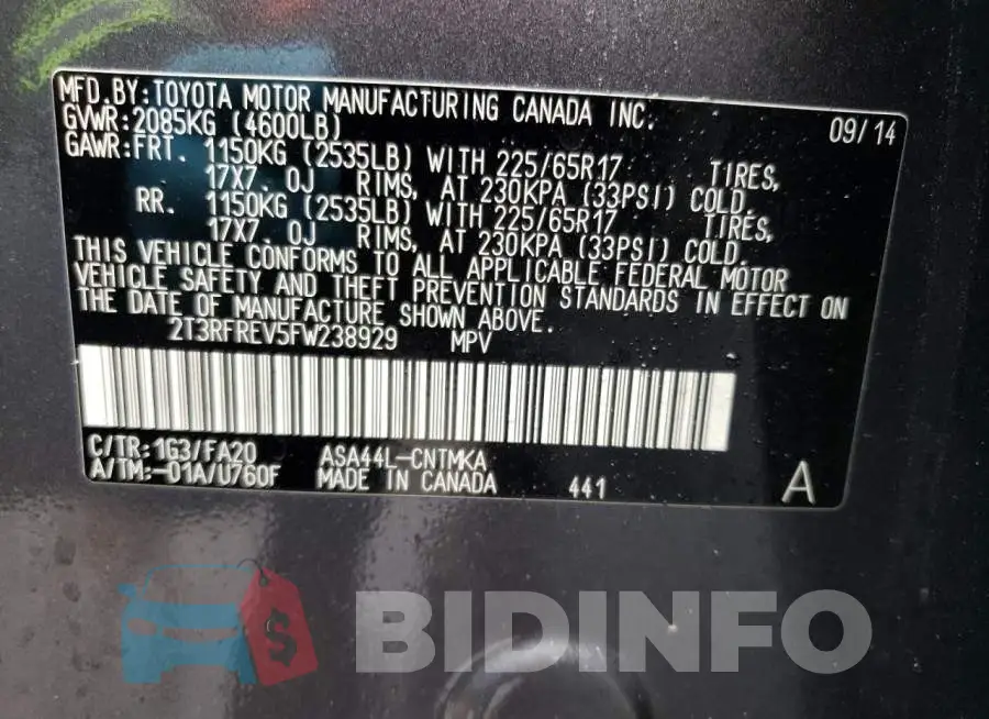 2T3RFREV5FW238929 Photo# 14