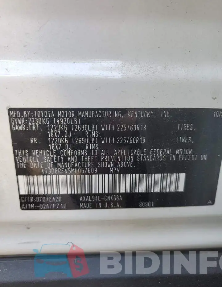 4T3D6RFV5MU057609 Photo# 13