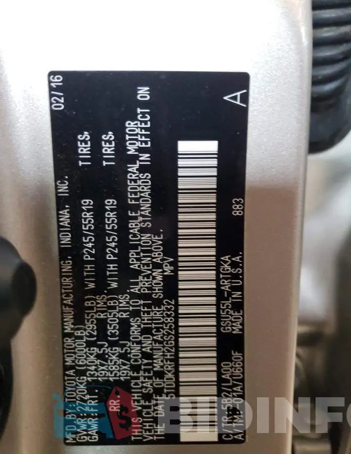5TDDKRFH2GS258332 Photo# 12