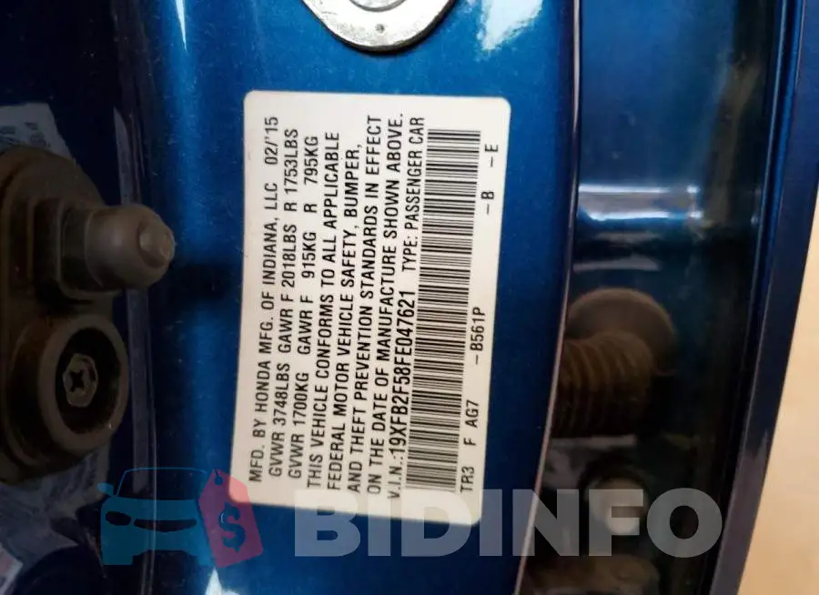 19XFB2F58FE047621 Photo# 12