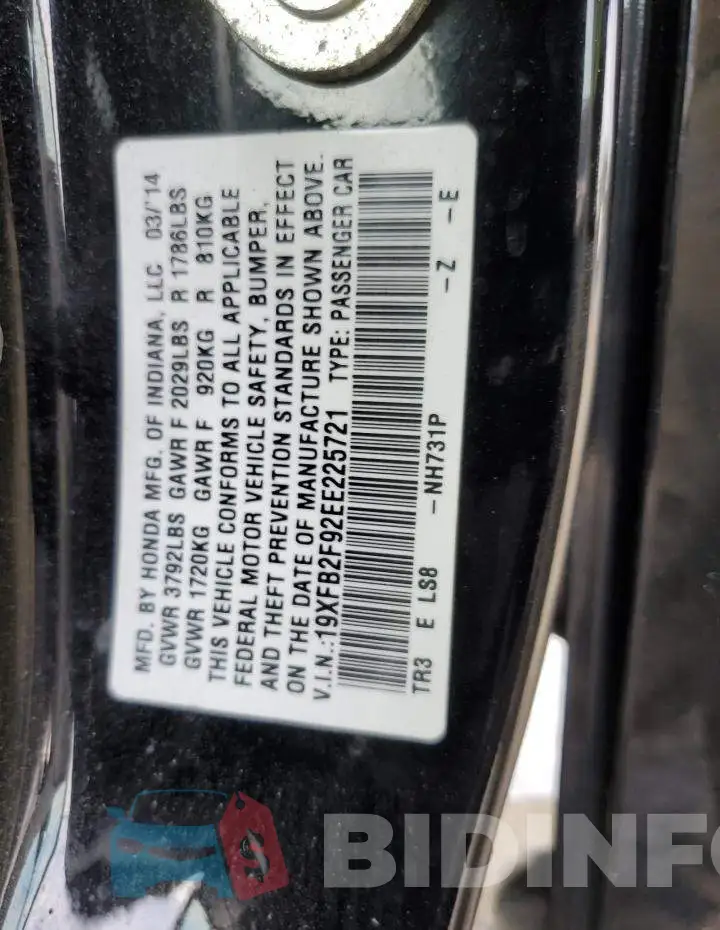 19XFB2F92EE225721 Photo# 12