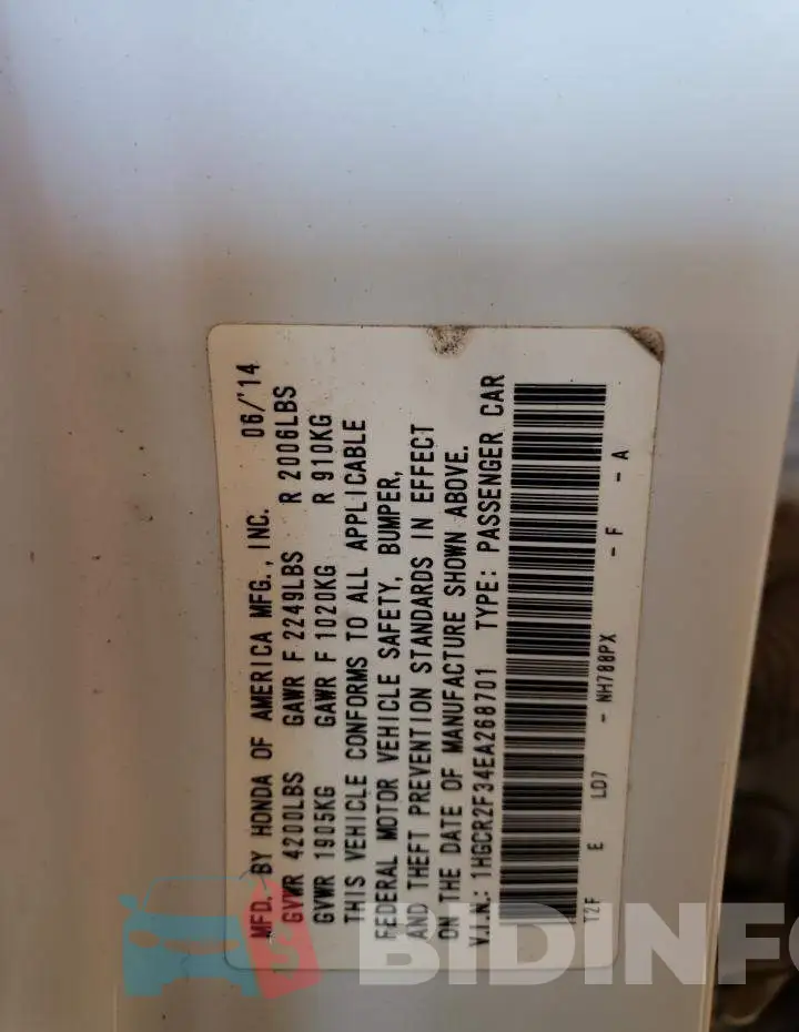 1HGCR2F34EA268701 Photo# 13