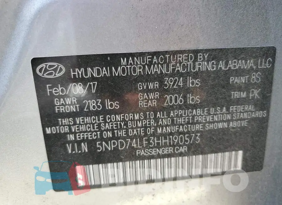 5NPD74LF3HH190573 Photo# 12