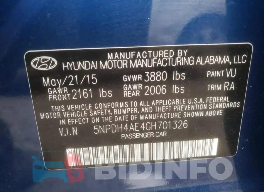 5NPDH4AE4GH701326 Photo# 12