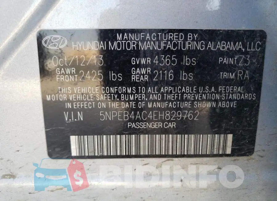 5NPEB4AC4EH829762 Photo# 12