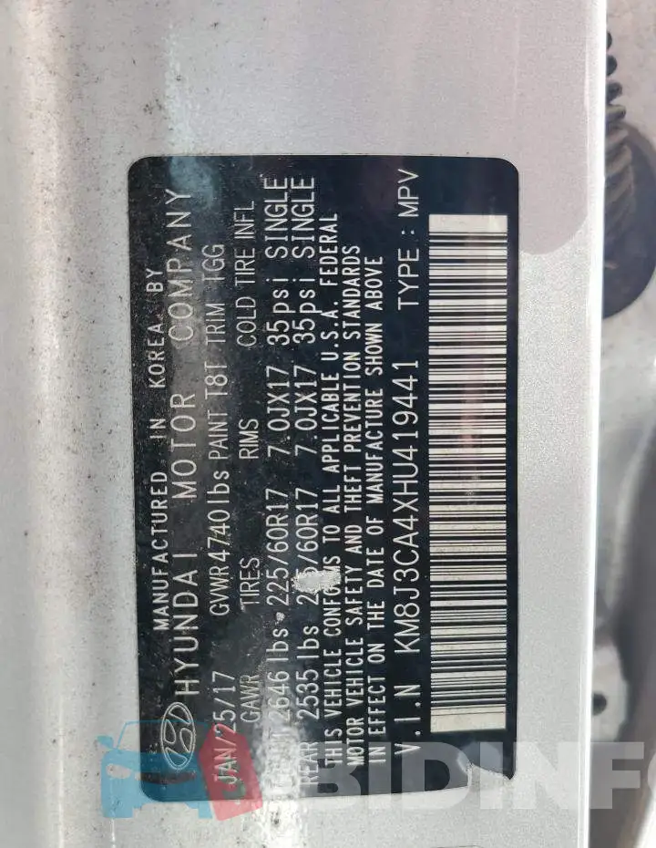 KM8J3CA4XHU419441 Photo# 13