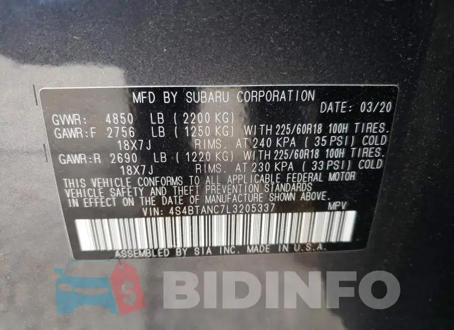 4S4BTANC7L3205337 Photo# 13