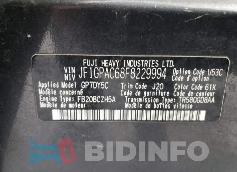 JF1GPAC68F8229994 Photo# 12