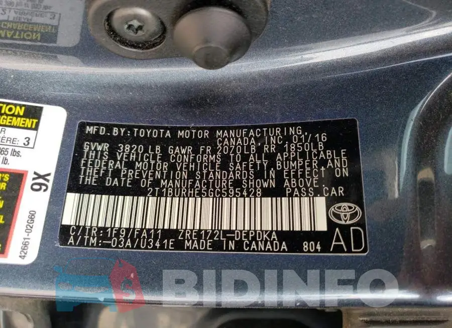 2T1BURHE5GC595428 Photo# 13
