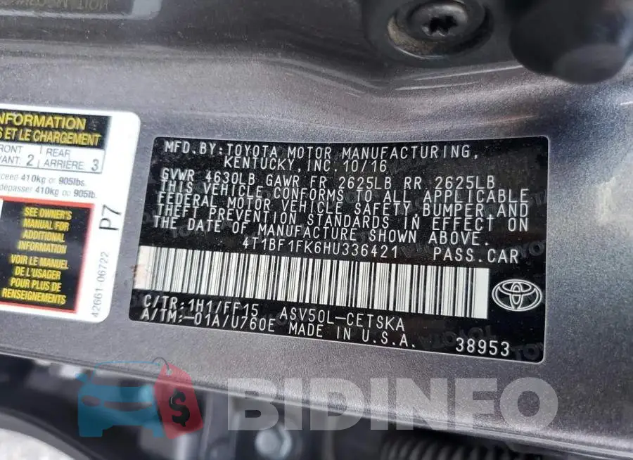 4T1BF1FK6HU336421 Photo# 12