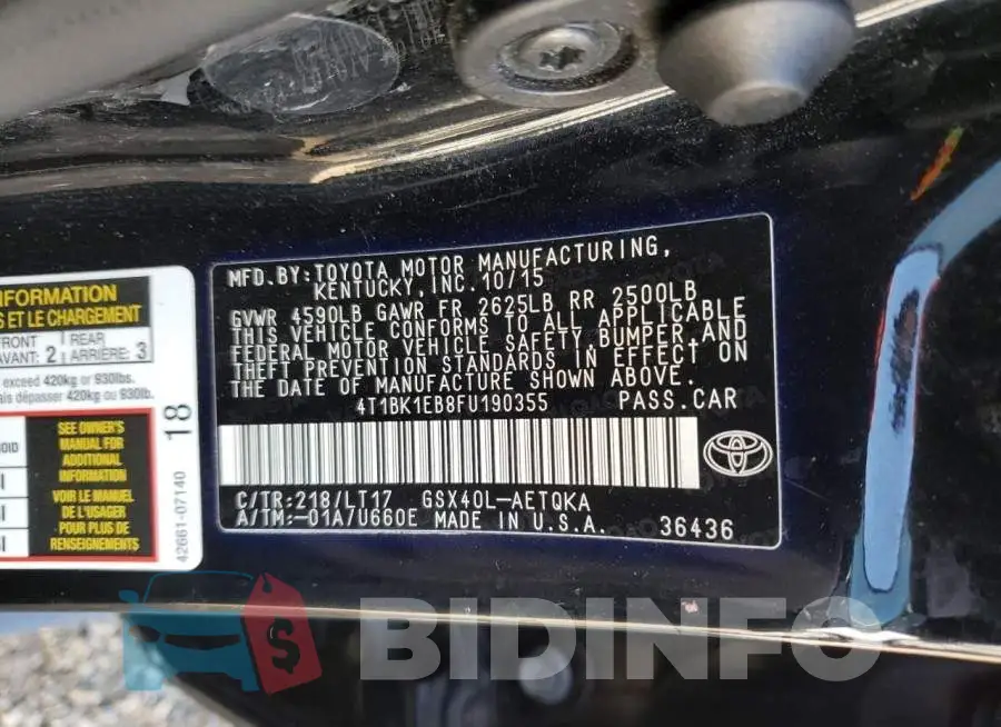 4T1BK1EB8FU190355 Photo# 10