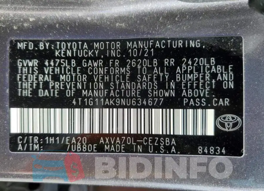 4T1G11AK9NU634677 Photo# 12