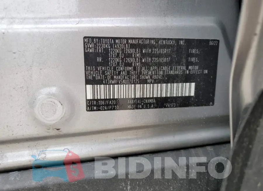 4T3RWRFV5NU070125 Photo# 13