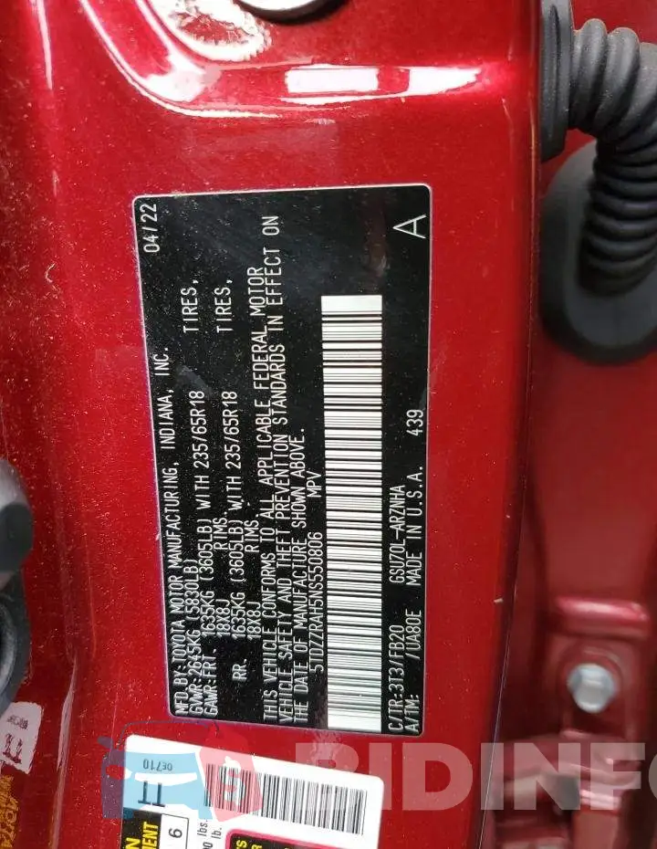 5TDZZRAH5NS550806 Photo# 13