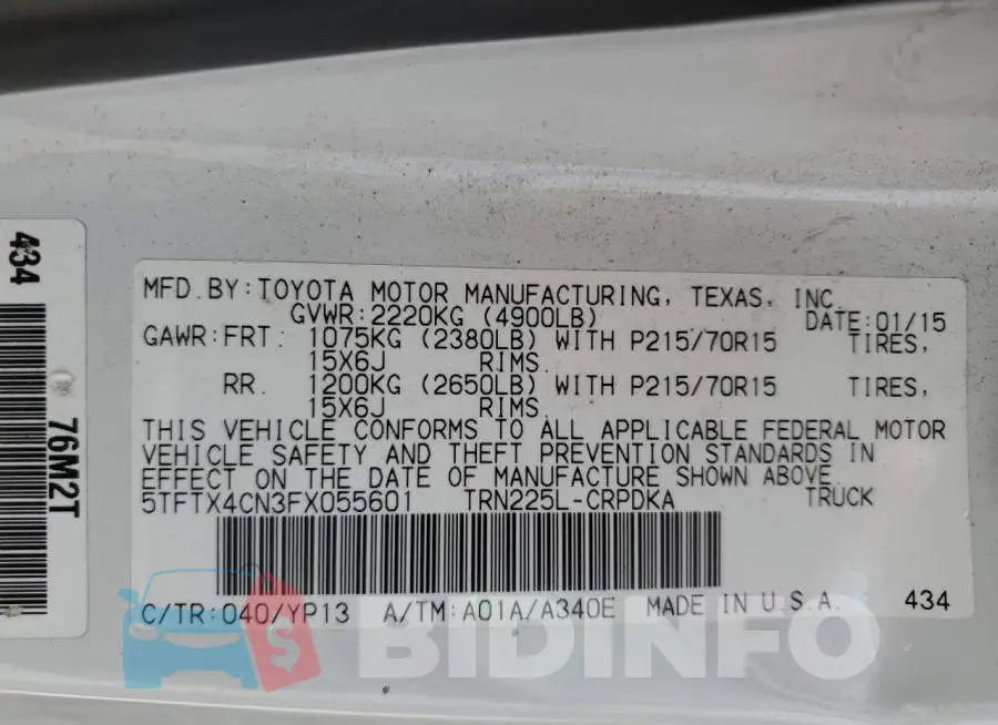 5TFTX4CN3FX055601 Photo# 12