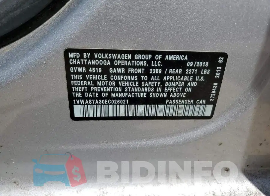 1VWAS7A30EC026021 Photo# 13
